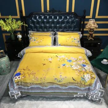 Prabangus Kinų Stiliaus Gėlių Povas Spausdinimo Žiemos Vilnos Audinio Patalynės komplektas Flanelė Antklode padengti paklode/Patalynė pagalvių Užvalkalai