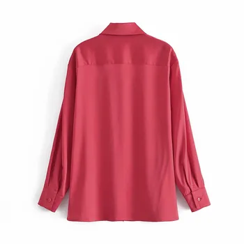 PSEEWE Za 2021 Raudona Satino Moterų Marškinėliai Mygtuką Iki Balti Marškiniai Moteris, Mėlyna Pritvirtinti Pagrindinis Biuras ilgomis Rankovėmis Atsitiktinis Elegantiškas Palaidinukės