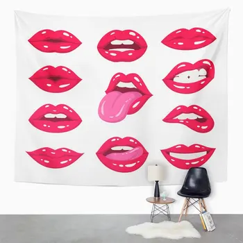 Raudona Lūpų Kolekciją Sexy Moters Išreikšti Įvairias Emocijas, Tokias Kaip Šypsena Gobelenas Namų Dekoro Sienos Kabo 50