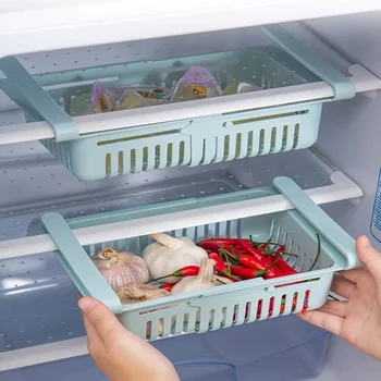Reguliuojamas Tampus Šaldytuvas Organizatorius Stalčių Krepšelį Šaldytuvas Pull-out Stalčiai PP stalčiuko Šviežių Tarpiklis Virtuvės Saugojimo