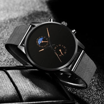 Reloj Hombre Mados Žiūrėti Vyrų Verslo Laikrodžiai Prabangos, Klasikinės Juodos Spalvos Nerūdijančio Plieno Tinklelio Diržo Kvarco Riešo Žiūrėti Montre Homme