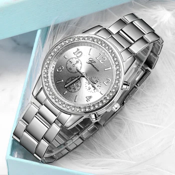 Reloj Mujer 2020 laikrodžiai moterims, klasikinis ženevos prabangūs moteriški laikrodžiai moterims full steel kristalų Relogio Feminino metalo laikrodis