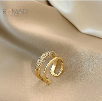 ROMAD 925 Sterlingas Sidabro Išskirtinį Geometrinis Paprastas Žiedas Mados Moterų Universalus Atidaryti Žiedas Elegantiškas Papuošalai Anillos Mujer