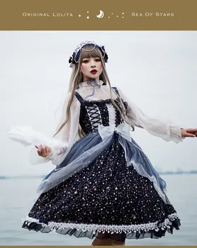 Saldus princesė lolita dress senovinių nėrinių bowknot karšto štampavimo aukšto juosmens viktorijos suknelė kawaii girl gothic lolita jsk loli cos