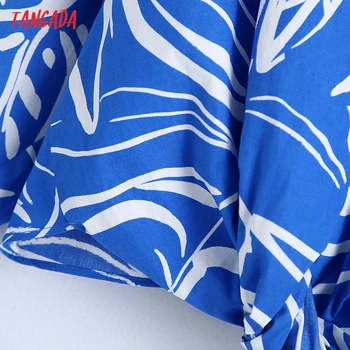 Tangada Moterų Derliaus Mėlynos spalvos Gėlių Spausdinti Prarasti Pasėlių Marškinėliai ilgomis Rankovėmis 2021 Elegantiškos Moters Laisvalaikio Marškinėliai BE810
