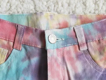 Tie dažai džinsai karšto parduoti naują produktą vaikams mergina kišenėje mygtuką elastinės juostos dizaino mados džinsinio šortai