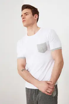 Trendyol Vyrų Slim Fit Bike Apykaklę, Trumpas Rankovės Kišenėje T-Shirt TMNSS21TS2550