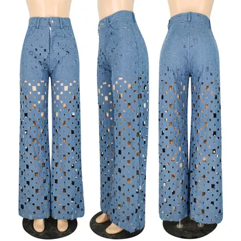 Tsuretobe Streetwear Kankina Džinsai Moterims Tuščiaviduriai Iš Baggy Jeans Aukšto Juosmens Džinsinio Audinio Kelnės Mados Pločio Kojų Kelnės Vasaros Drabužių