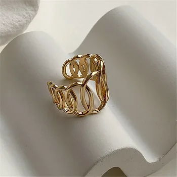 Tuščiaviduriai Iš Geometrinių Pločio Žiedai Moterų 2020 M. Naujų Papuošalų Aukso Atidaryti Žiedas Reguliuojamas Bague Bijoux