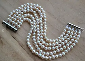 Unikalus Perlų Papuošalai Baltos spalvos 5-6MM 5 Eilučių Originali Gėlavandenių Perlų Apyrankė Žavinga Moteris Vestuves Moterys Dovana
