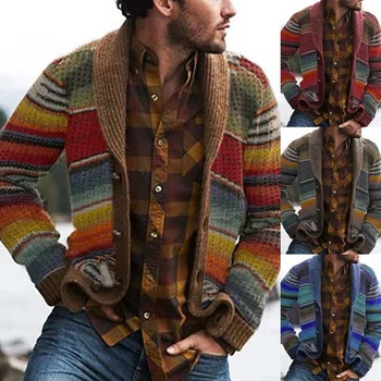 Vakarų Stiliaus Megztinis Vyrų Trikotažas Pavasario Spausdinti ilgomis Rankovėmis Megztinis Viršūnes Vyrų susagstomi megztiniai Megztinis