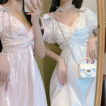Vasaros Fairy Dress Moterų Prancūzų Stiliaus Nėriniais, Šifono Saldus Suknelė Vakarėlis Japonija Stiliaus Kawaii Seksualus, Elegantiškas Boho Suknelė