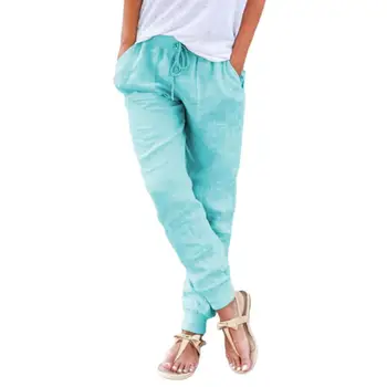 Vasaros Moterų Kelnes Vientisos Spalvos Kišenės Kvėpuojantis Raišteliu Haremas Pants Plus Size Elastinga Juosmens Atsitiktinis Kelnės Streeetwear