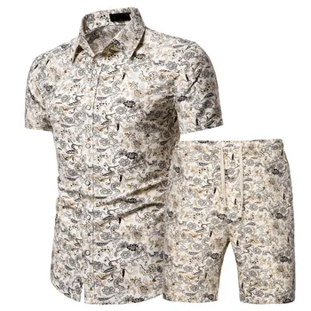 Vasaros Vyrų Mados 2021 Aukso Prabangos Dizaineris Marškinėliai Vyrams Nustatyti Havajų Paplūdimyje Gėlių Spausdinti Vyrų Trumpomis Rankovėmis Klubo Marškinėliai Topai