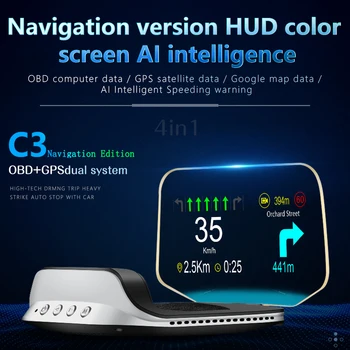 Veidrodis HUD C3 Head-up display OBD+GPS Spidometras Automobilio Priekinio stiklo Greičio Projektorius KMH/KPM compatiable su Visais cars 2020 Naujas