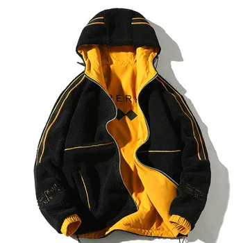 Vyriški Dvipusis Dėvėti Striukė ėriukų vilna Kailis Žiemą Naujas Laiškas Atsitiktinis Šiltas Storas Hip-Hop Parkas Žmogus su Gobtuvu Viršūnes Streetwear