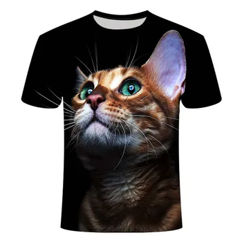 Vyrų ir moterų aukštos kokybės katė T-shirt, atsitiktinis mados trumpomis rankovėmis, įdomus 3D gyvūnų, T-marškinėliai, berniukai ir mergaitės