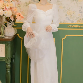 Wavsiyier Šalis-Line Nėriniai Siuvinėjimo Baltos Suknelės Moterims, Elegantiškas 2021 Aukšto Juosmens Pavasarį, Rudenį Prabanga Vintage Suknelė Boho Ilgai