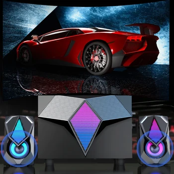 X2 Spalvinga Apšvietimo Efektas RGB LED Šviesos Bass Stereo Garsiakalbis Kompiuterio Garso Multimedia Usb žemų dažnių garsiakalbis Darbastalio Žaidimas Garsiakalbis