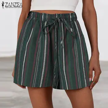 ZANZEA 2021 Moterų Dryžuotas Šortai Elegantiškas Vasarą Pantalon Elastinga Juosmens sutraukimo juostelę Šortai Moteriška Streetwears Ropė
