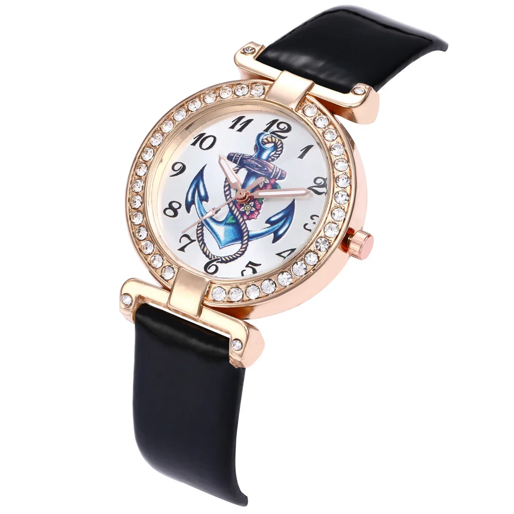 Montre femme Viršuje Prabangių Mados moteriški Laikrodžiai Diamond Krašto Valties Inkaro Dizaino Žiūrėti Moterų Suknelė Kvarco Žiūrėti Laikrodis