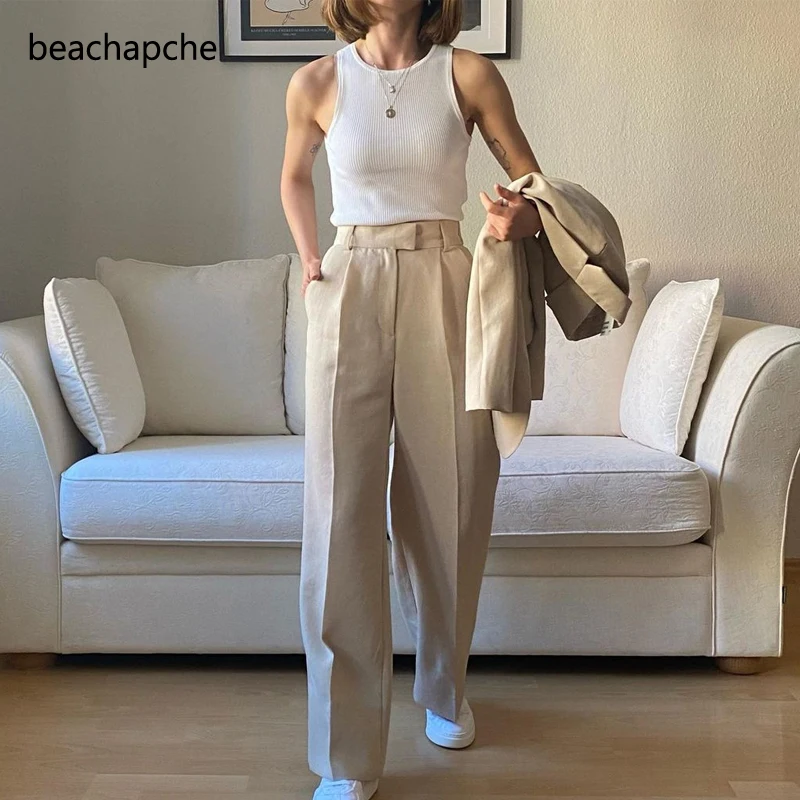 Beachapche 2021 m. Pavasario Vasaros Prarasti Kelnes Naujos Moterų Tiesios Kojos Kelnės Moteriška Visas Rungtynes, vientisos Spalvos Mados Atsitiktinis Kelnės Biuras