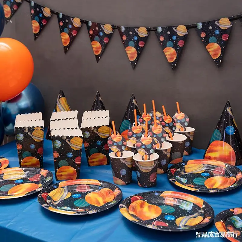 Kosmoso Astronautas Šalies Reikmenys Vienkartiniai Indai, Popieriniai Puodeliai, Plokštės Vystymo Karamelinis Pyragas Dėžutė Happy Birthday Reklama Boutting