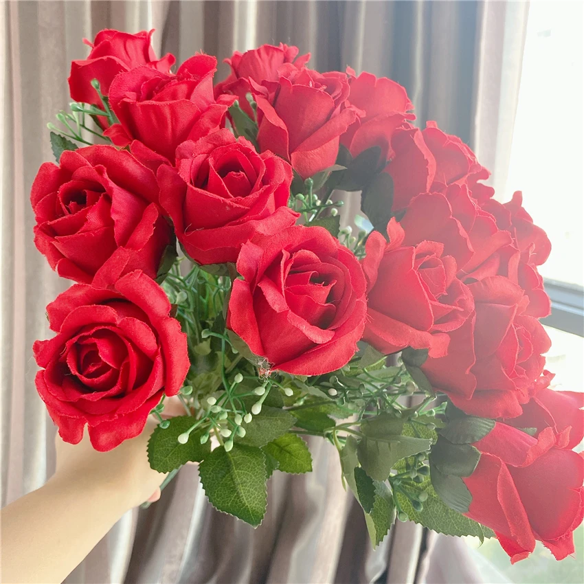 Didelis 18 vadovai rožių puokštė mariage flanelė dirbtinės gėlės naujo namo apdaila flores artificiales nuotakos ranką gėlės