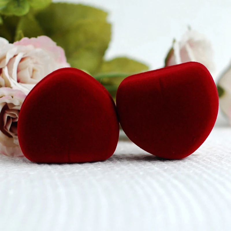 1Pcs Raudona Širdies Formos Romantiška Aksomo Gimtadienio Dalyvavimas Vestuvių Žiedas Lange Valentino Diena Žiedą Dovanų Dėžutėje Aksomo Žiedo Dėžutę