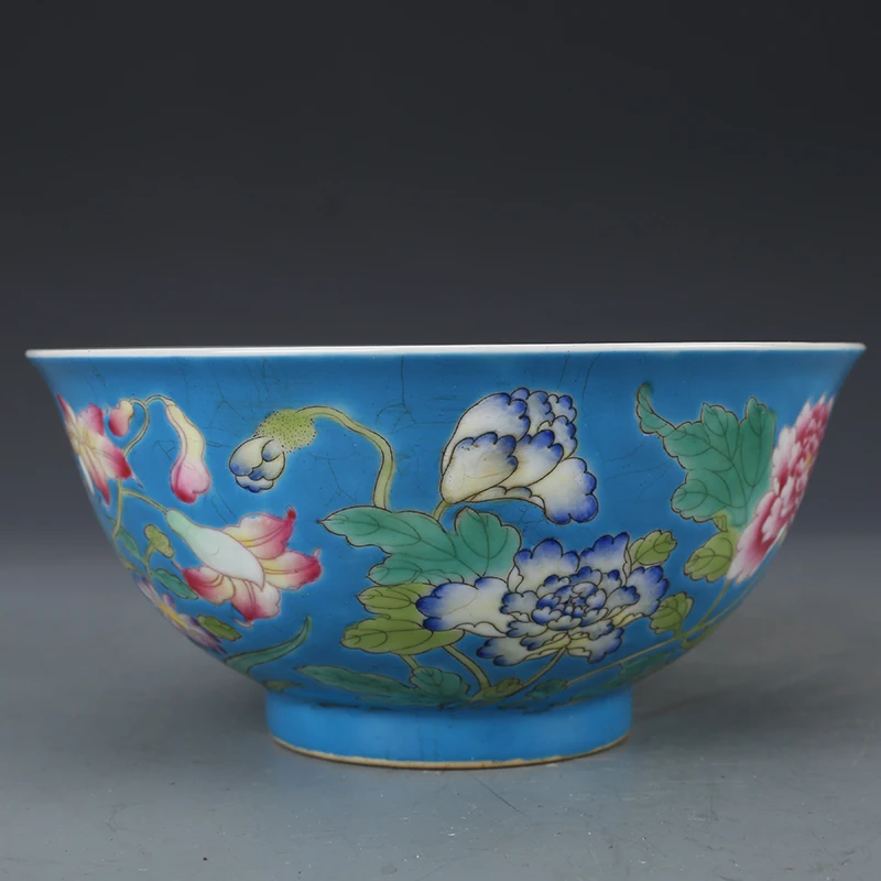 Kanas-b Imperial Rankomis dažyti Mėlyna Emalį Gėlių Dubenį Čing Dinastija Antikvariniai Porceliano Kolekcija