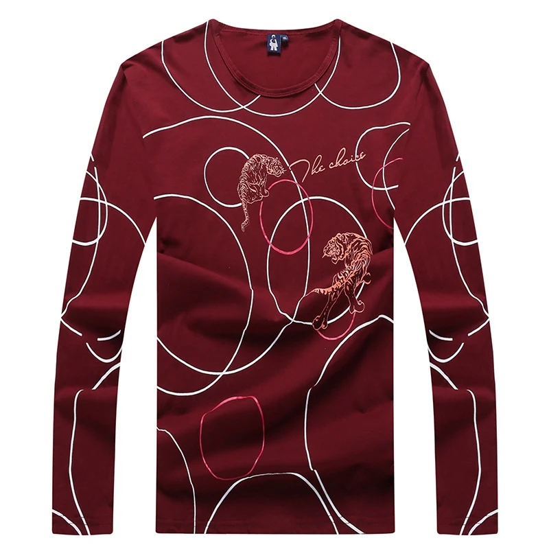 Rudenį didelio dydžio vyriškų rudenį Kinų stiliaus 7XL plius dydis XL apvalia kaklo spausdinti ilgomis rankovėmis marškinėliai atsitiktinis