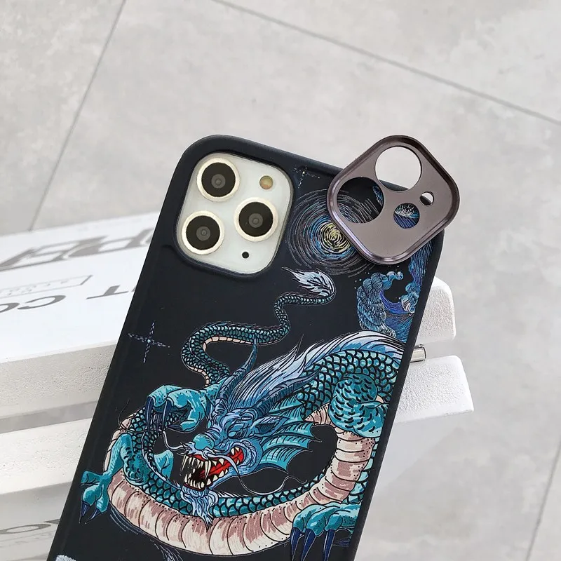 Retro dragon soft Case For iPhone 11 12 Pro Max mini 7 8 Plius XR X XS MAX SE silikono telefono Dangtelį Objektyvo apsaugos fundas rubisafe