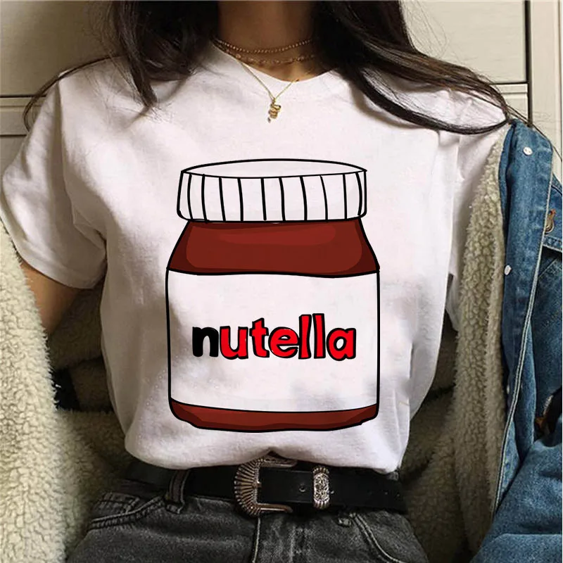 2021 m. Vasarą Naujų Nutella Spausdinti Marškinėliai Moterims 90-ųjų Harajuku Kawaii Mados T-shirt Grafikos Mielas Animacinių filmų Moterų Marškinėlius