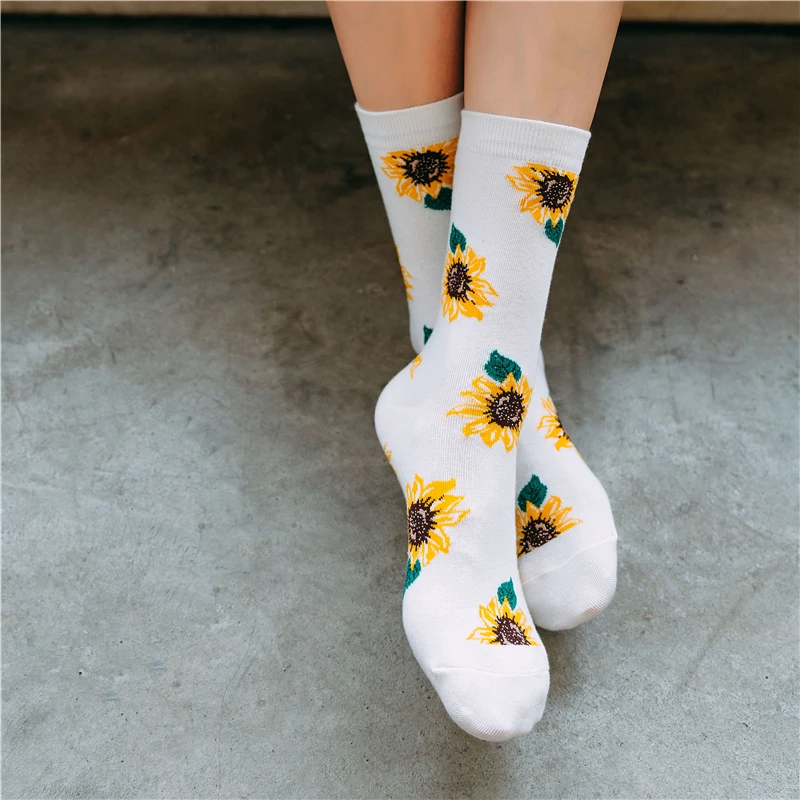 Sunflower Korea Style Socks Women Cotton Candy Color Casual Fashion Long Sock Floral Harajuku Female 2020 New Sock Cute Creative