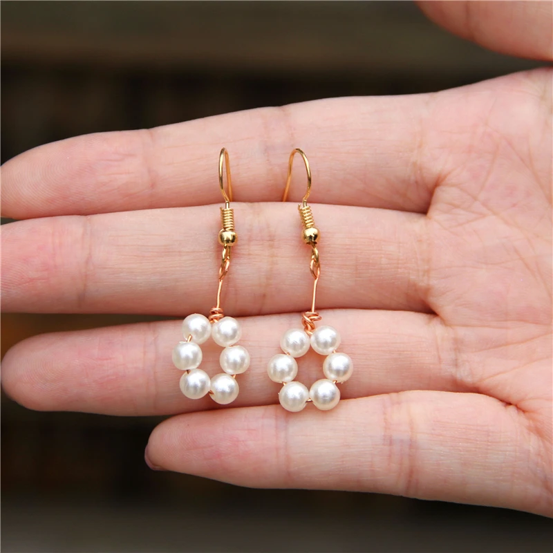 Mados Netaisyklingos Geometrinės Pearl Drop Auskarai Mergaitėms korėjos White Pearl Gėlių Auskarai Ilgi Auskarai, Papuošalai, Dovanos