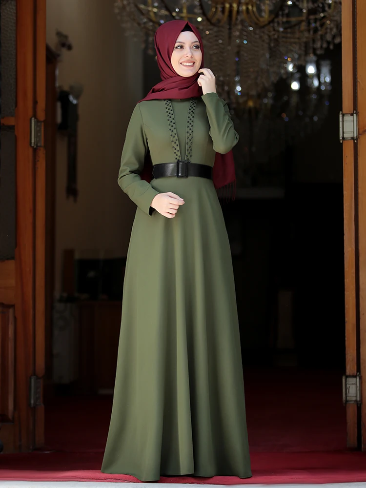 Moteris Vakaro Suknelė su Perlų Diržo Islamo Musulmonų Drabužiai Ilgio Lanksčios Plius Dydžio Made in Turkija, arabų Dubajus
