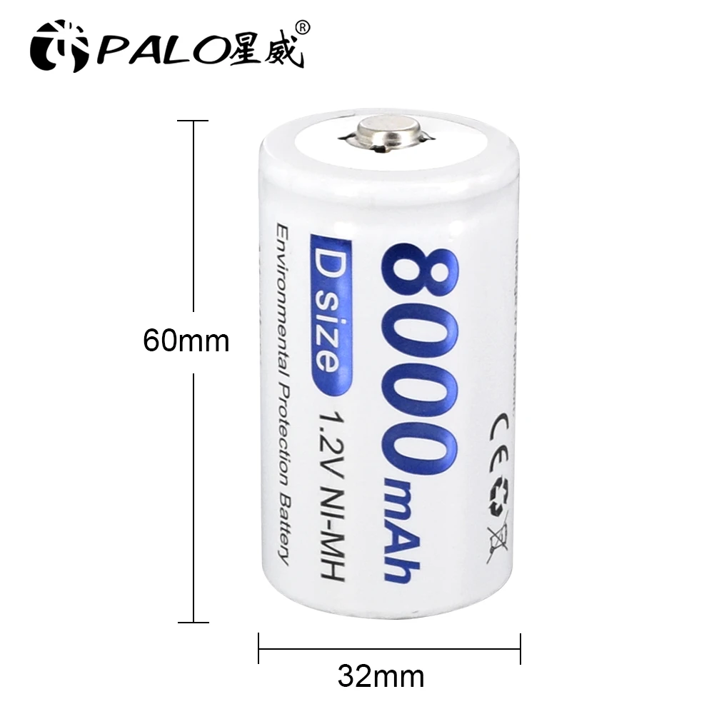 PALO 8000mAh 1.2 V D dydžio, daugkartinio įkrovimo baterija D tipo baterijos flash šviesos dujų viryklė radijo šaldytuvas su baterija atveju