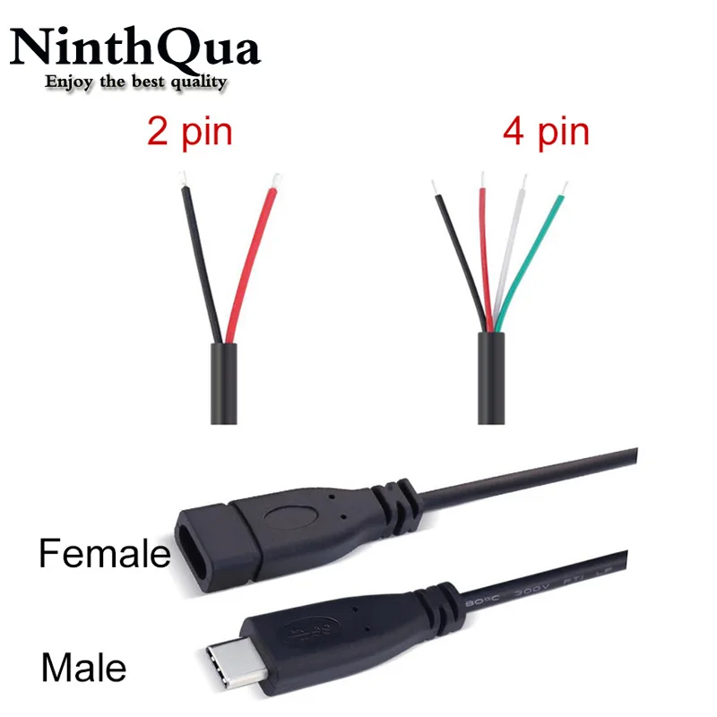 2pin 4pin laidas USB 2.0 C Tipo Vyrai moterys Prijungti išplėtimo Suvirinimo Tipas USB-C 