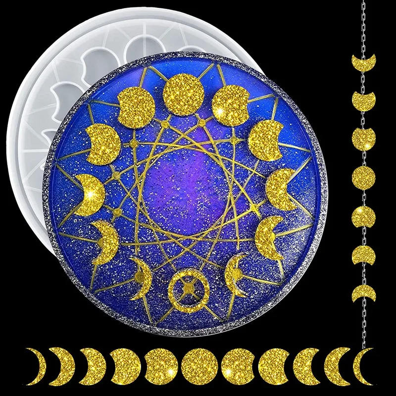 FQYL Mėnulio Fazės Dėklas Dervos Pelėsių Didelis Moon Laikrodis Pelėsių Mėnulio Užtemimas Pusmėnulio Silikono Epoksidinės Liejimo Pelėsių 