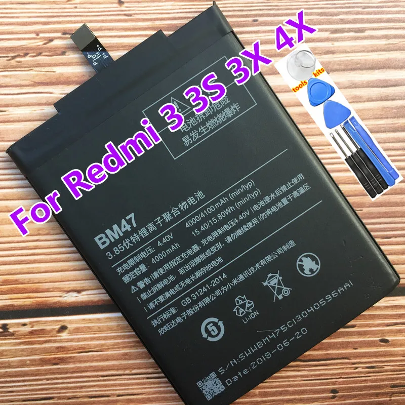 Originalus Nekilnojamojo 4000mAh Bm47 Baterija Xiaomi Redmi 3 3 3 VNT. Redmi 4X Baterija