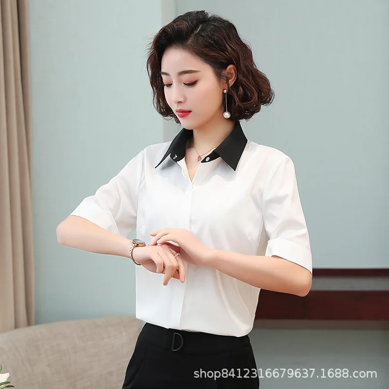 Korėjos Mados Šifono Moterims Palaidinės Office Lady Marškinėliai ir Vasaros Palaidinė trumpomis Rankovėmis Prarasti Moterims Topai ir Palaidinės
