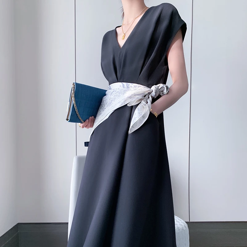 Vasarą Naujos Moterų Midi Plonas Kietas Suknelė Trumpomis Rankovėmis Elegantiškas Bandge Linijos Office Lady Suknelės Vestidos