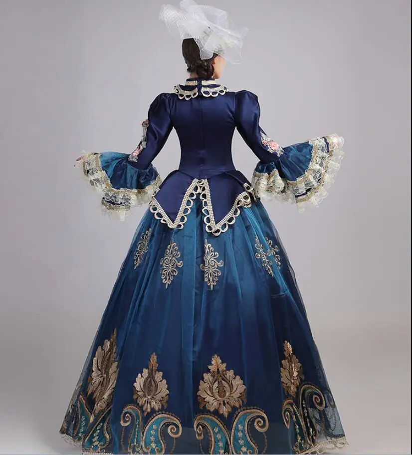 Viduramžių Suknelė Rokoko ir Baroko Mėlyna apykaklėmis Kamuolys Suknelės 18 A. Renesanso Suknelė Suknelė su Skrybėle Moterims