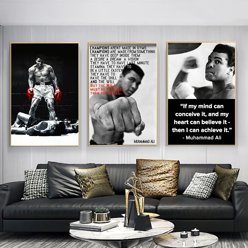 Muhammad Ali Motyvacinį Citata Drobės Tapybos Įkvepiančios Sporto Plakatus Spausdina Sienos Menas Nuotraukas Kambarį Sienų Dekoras