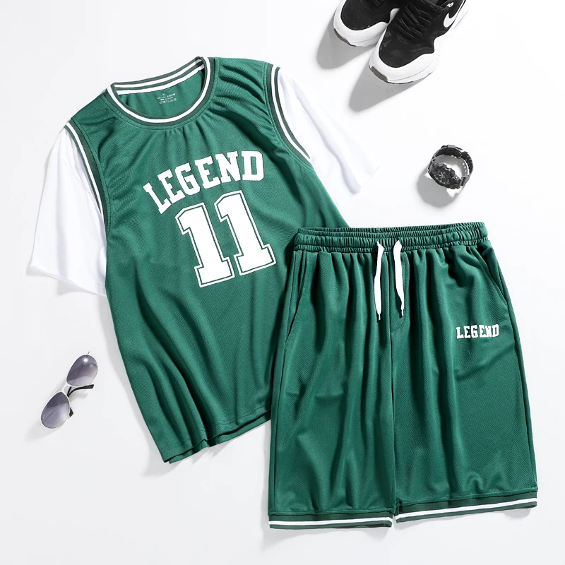 Maihe sportinis kostiumas vasaros plonas vyriški trumpomis rankovėmis T-shirt dviejų dalių dailus aukštųjų mokyklų studentams, veikia krepšinio drabužiai