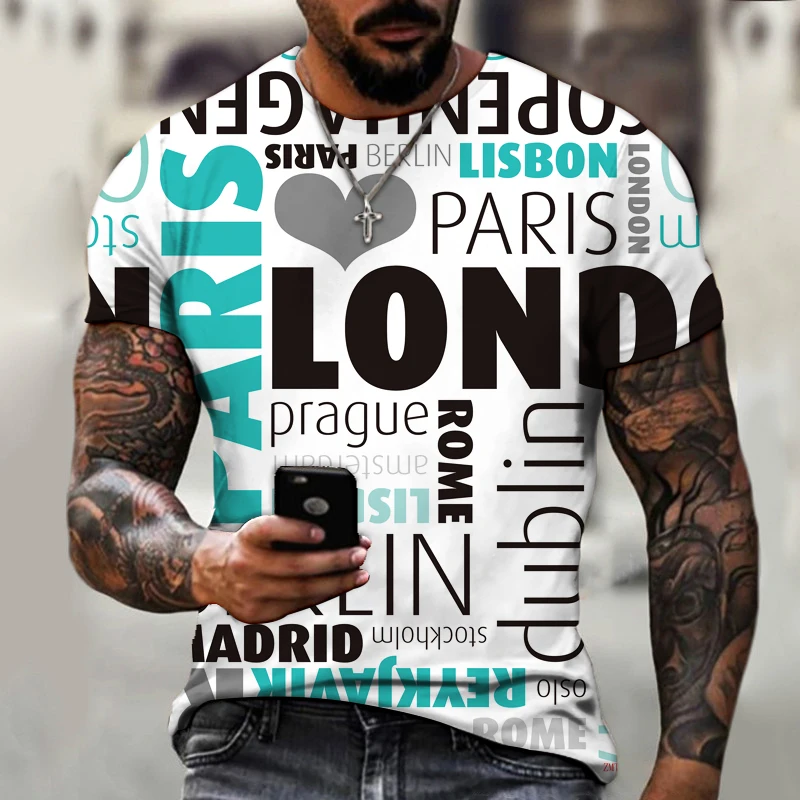 2021 naujausias dizaino vyriški gatvės tendencija T-shirt 3D spausdinimo asmeninį grafiti raštas simbolis modelis trumpomis rankovėmis mados viršų