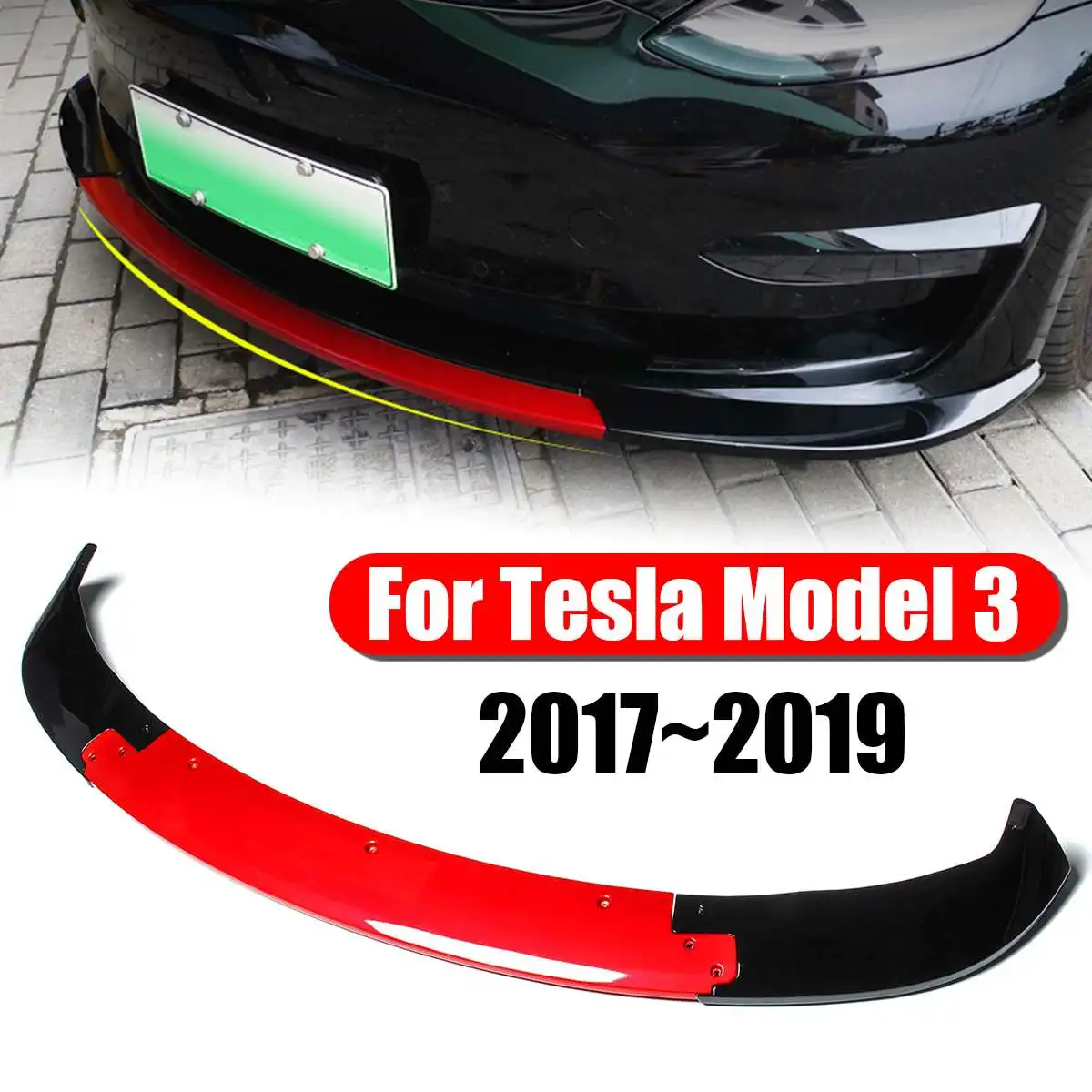 NAUJAS 3Pcs Gloss Black Automobilio Bamperio Splitter Lūpų Kūno Komplektas, Spoileris, Difuzorius Apsaugas Tesla Model 3 2017-2019