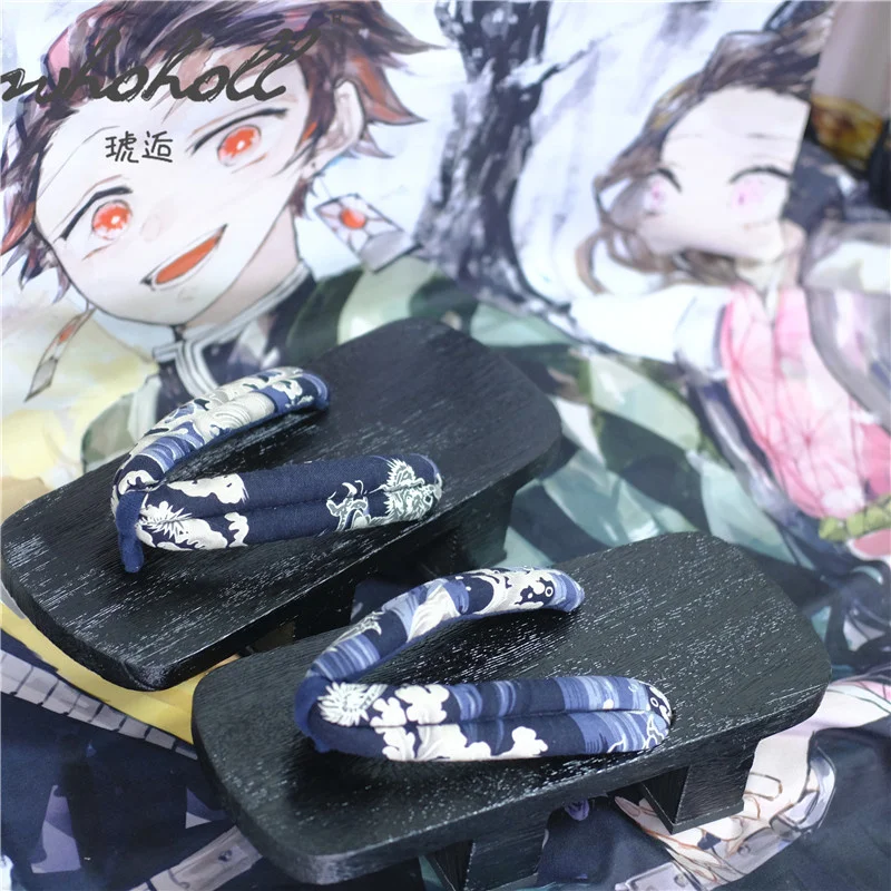 WHOHOLL Japonijos Užkemša Šlepetės Anime Cosplay batai Vyras moteris Mediniai Geta fifo Platforma Patalpoje Šlepetė Sandalai