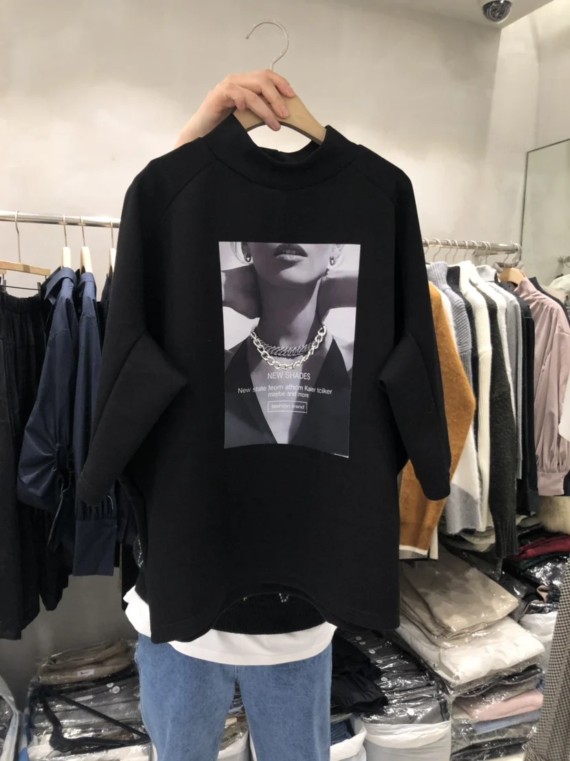 Pavasarį ir vasarą 2021 naujas Honkongas-stilius, spausdinta apvalios kaklo trumparankoviai marškinėliai moterų plonas laisvas dugno į viršų
