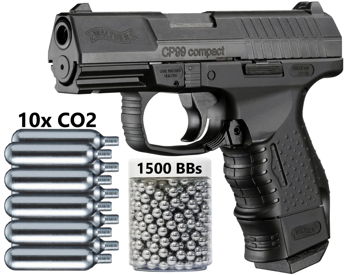 Walther Trumpą Ginklą Cp99 Compact Oro Pistoletas 10Co2, 1500 Rutuliukai Foto Metalo Versija Alavo Ženklas